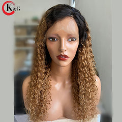 KUNGANG Highlight 360 Curly Lace Front Human Hair Wigs With Baby Hair 250 Density  Medium Ratio Non-Remy Wig - Bellelooks