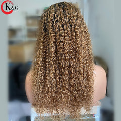 KUNGANG Highlight 360 Curly Lace Front Human Hair Wigs With Baby Hair 250 Density  Medium Ratio Non-Remy Wig - Bellelooks