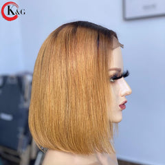 KUNGANG Highlight 4x4 PU Invisible Knots Bob Lace Front Human Hair Wigs Scalp Top Closure Wigs 150% Density Non-Remy - Bellelooks