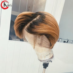 KUNGANG  Pixie Cut Wig 13*4 Bob Lace Front Human Hair Wigs Middle Ratio lace wig 150% 180% Density  Non-Remy Hair - Bellelooks