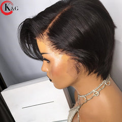 KUNGANG  Pixie Cut Wig 13*4 Bob Lace Front Human Hair Wigs Middle Ratio lace wig 150% 180% Density  Non-Remy Hair - Bellelooks