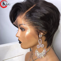 KUNGANG  Pixie Cut Wig 13*4 Bob Lace Front Human Hair Wigs Middle Ratio lace wig 150% 180% Density  Non-Remy Hair - Bellelooks