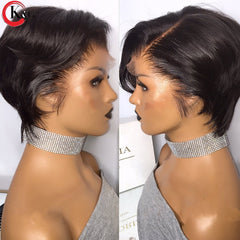 KUNGANG  Pixie Cut Wig 13*4 Bob Lace Front Human Hair Wigs Middle Ratio lace wig 150% 180% Density  Non-Remy Hair - Bellelooks