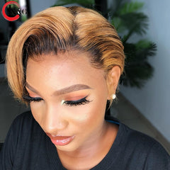 KUNGANG  Pixie Cut Wig 13*4 Bob Lace Front Human Hair Wigs Middle Ratio lace wig 150% 180% Density  Non-Remy Hair - Bellelooks