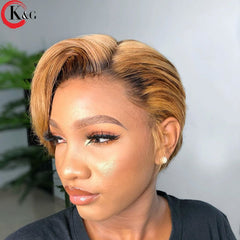 KUNGANG  Pixie Cut Wig 13*4 Bob Lace Front Human Hair Wigs Middle Ratio lace wig 150% 180% Density  Non-Remy Hair - Bellelooks