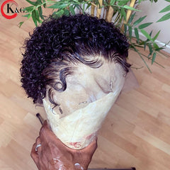 KUNGANG  Pixie Cut Wig 13*4 Curly Lace Front Human Hair Wigs Middle Ratio lace wig 150% 180% Density  Non-Remy Hair - Bellelooks