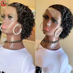 KUNGANG Pixie Cut Wig 13*4 Curly Lace Front Human Hair Wigs Middle Ratio lace wig 150% 180% Density Non-Remy Hair - Bellelooks