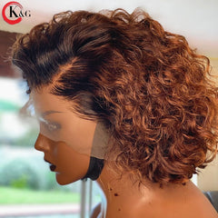 KUNGANG  Pixie Cut Wig 13*4 Curly Lace Front Human Hair Wigs Middle Ratio lace wig 150% 180% Density  Non-Remy Hair - Bellelooks