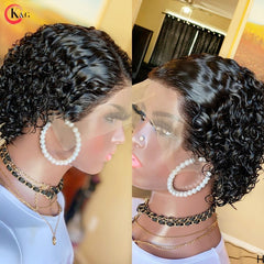 KUNGANG Pixie Cut Wig 13*4 Curly Lace Front Human Hair Wigs Middle Ratio lace wig 150% 180% Density Non-Remy Hair - Bellelooks