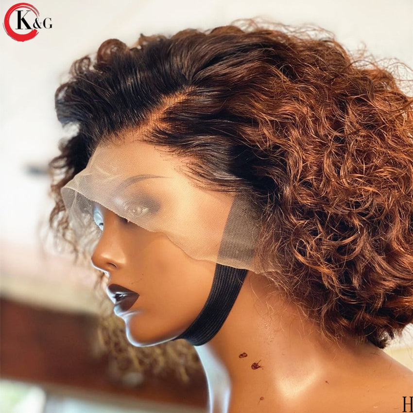 KUNGANG  Pixie Cut Wig 13*4 Curly Lace Front Human Hair Wigs Middle Ratio lace wig 150% 180% Density  Non-Remy Hair - Bellelooks