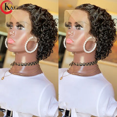 KUNGANG Pixie Cut Wig 13*4 Curly Lace Front Human Hair Wigs Middle Ratio lace wig 150% 180% Density Non-Remy Hair - Bellelooks