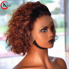 KUNGANG  Pixie Cut Wig 13*4 Curly Lace Front Human Hair Wigs Middle Ratio lace wig 150% 180% Density  Non-Remy Hair - Bellelooks