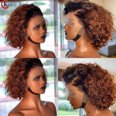 KUNGANG  Pixie Cut Wig 13*4 Curly Lace Front Human Hair Wigs Middle Ratio lace wig 150% 180% Density  Non-Remy Hair - Bellelooks