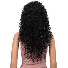 Kinky Curly Heat Resistant Hair Highlight Blue Mixed Brown Women Daily Synthetic Lace Front Party Wig - Bellelooks