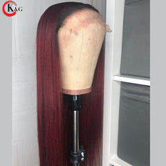 KungGang 13*4 Lace Front Human Hair 8”-22"T1B-99j Wigs With Baby Hair Brazilian Middle Ratio Non-Remy  Lace Wigs130 150 density - Bellelooks