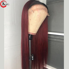 KungGang 13*4 Lace Front Human Hair 8”-22"T1B-99j Wigs With Baby Hair Brazilian Middle Ratio Non-Remy  Lace Wigs130 150 density - Bellelooks