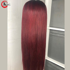 KungGang 13*4 Lace Front Human Hair 8”-22"T1B-99j Wigs With Baby Hair Brazilian Middle Ratio Non-Remy  Lace Wigs130 150 density - Bellelooks