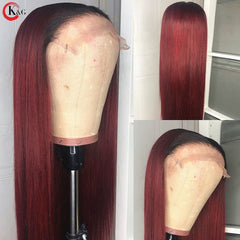 KungGang 13*4 Lace Front Human Hair 8”-22"T1B-99j Wigs With Baby Hair Brazilian Middle Ratio Non-Remy  Lace Wigs130 150 density - Bellelooks