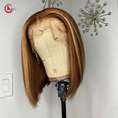 KungGang 13*6 8”-14" Stright Bob Wigs  Highlight Lace Front Human Hair  Brazilian Non-Remy Deep Part Lace Wigs 130% 150% density - Bellelooks