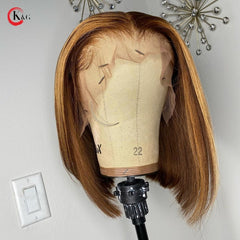 KungGang 13*6 8”-14" Stright Bob Wigs  Highlight Lace Front Human Hair  Brazilian Non-Remy Deep Part Lace Wigs 130% 150% density - Bellelooks