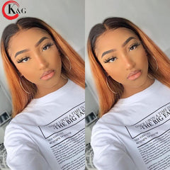 KungGang 13*6 Highlight  Lace Front Human Hair Wigs With Baby Hair 8”-24" Brazilian  Middle Ratio Non-Remy Deep Part Lace Wigs - Bellelooks