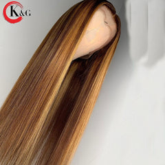 KungGang Highlight Lace Front Human Hair Wigs 13*4 13*6 Deep Part Lace Wigs With Baby Hair8”-24"Brazilian Middle Ratio Non-Remy - Bellelooks