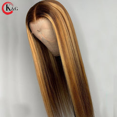 KungGang Highlight Lace Front Human Hair Wigs 13*4 13*6 Deep Part Lace Wigs With Baby Hair8”-24"Brazilian Middle Ratio Non-Remy - Bellelooks