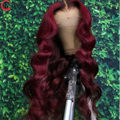 KungGang T1B-99j KungGang Highlight 13*6 Lace Front Human Hair Brazilian Middle Ratio Deep Part Lace Wavy Wigs 150% Density - Bellelooks