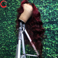 KungGang T1B-99j KungGang Highlight 13*6 Lace Front Human Hair Brazilian Middle Ratio Deep Part Lace Wavy Wigs 150% Density - Bellelooks