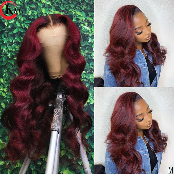 KungGang T1B-99j KungGang Highlight 13*6 Lace Front Human Hair Brazilian Middle Ratio Deep Part Lace Wavy Wigs 150% Density - Bellelooks