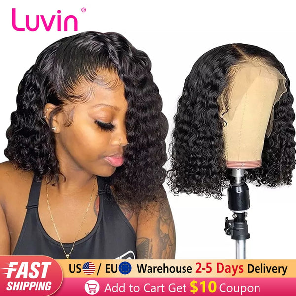 Luvin Cheap Deep Wave Lace Front Human Hair Wigs  Jerry Curly Closure Wig Water Wave Full Thick Wig For Black Woman Outlet - Bellelooks