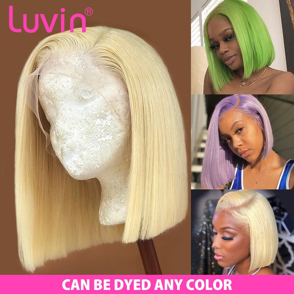 Luvin Closure Wig 613 Blonde 13X4 HD Transparent Lace Front Human Hair Wigs Straight Brazilian Short Bob Frontal Wig Black Woman - Bellelooks