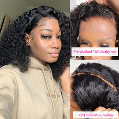 Luvin Curly 13x4 Lace Front Human Hair Wig Bob Deep Wave Pre Plucked Brazilian Curly Frontal Natural Water Wigs - Bellelooks