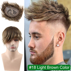 Men's Toupee 10x8 European Human Hair Swiss Mono Lace Thin Skin Hairpiece Hair Replacement System for Men Toupee #21 Ash Blonde - Bellelooks