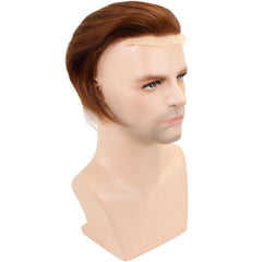 Men's Toupee Hairpieces 100 European Virgin Human Hair Replacement System Pieces Swiss Lace Net with PU Base Size 4.33x6.69 inch - Bellelooks