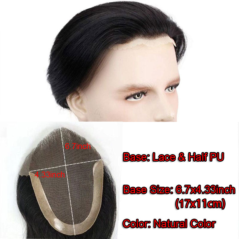 Men's Toupee Hairpieces 100 European Virgin Human Hair Replacement System Pieces Swiss Lace Net with PU Base Size 4.33x6.69 inch - Bellelooks