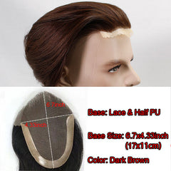 Men's Toupee Hairpieces 100 European Virgin Human Hair Replacement System Pieces Swiss Lace Net with PU Base Size 4.33x6.69 inch - Bellelooks