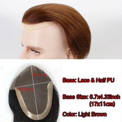 Men's Toupee Hairpieces 100 European Virgin Human Hair Replacement System Pieces Swiss Lace Net with PU Base Size 4.33x6.69 inch - Bellelooks