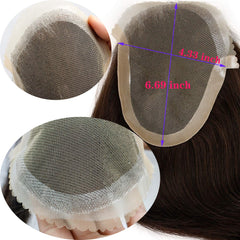 Men's Toupee Hairpieces 100 European Virgin Human Hair Replacement System Pieces Swiss Lace Net with PU Base Size 4.33x6.69 inch - Bellelooks