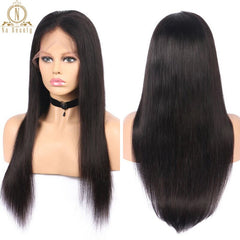 Nabeauty Glueless Full Lace Wig Straight 13x6 Lace Front Human Hair Wigs Brazilian Remy Hair Pre Plucked For Women Black 150% - Bellelooks