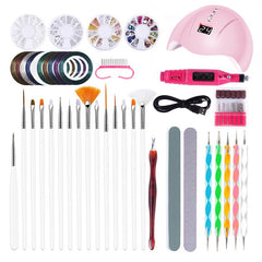 Nail Art Tool Set with 24W UV LED Lamp & 20000RPM Electric Nail Drill Machine to Cut Manicure / Nail Art Equipment Extension Kit - Bellelooks