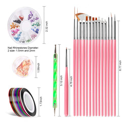 Nail Art Tools Set Kit Polish Brushes Nail Drawing Brush DIY Painting Rhinestone Dotting Pen Nail Beauty Decoration - Bellelooks