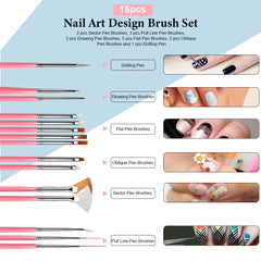 Nail Art Tools Set Kit Polish Brushes Nail Drawing Brush DIY Painting Rhinestone Dotting Pen Nail Beauty Decoration - Bellelooks