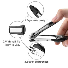 No Splash Nail Clippers Set with Catcher Shell Curved Nail File Stainless Steel Sharp Durable Nail Cuticle Cutter - Bellelooks