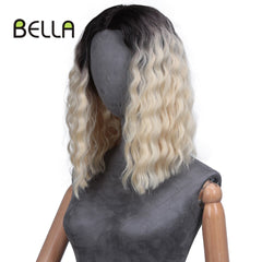 Pink Blonde Lace Front Wig Water Wave Hair Ombre Synthetic Lace Wig Simulated Scalp 14 Inch Middle Part Lolita Wig Cosplay Bella - Bellelooks