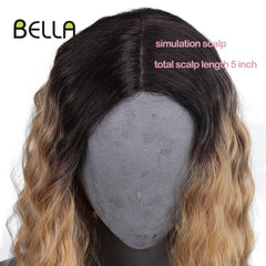 Pink Blonde Lace Front Wig Water Wave Hair Ombre Synthetic Lace Wig Simulated Scalp 14 Inch Middle Part Lolita Wig Cosplay Bella - Bellelooks