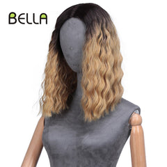 Pink Blonde Lace Front Wig Water Wave Hair Ombre Synthetic Lace Wig Simulated Scalp 14 Inch Middle Part Lolita Wig Cosplay Bella - Bellelooks