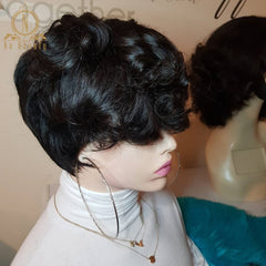 Pixie Cut Short Wig 13x6 Lace Front Human Hair Short Bob Wigs Natural Black Glueless Wavy Curly For Women Brazilian Remy Hair - Bellelooks