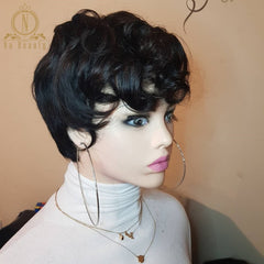 Pixie Cut Short Wig 13x6 Lace Front Human Hair Short Bob Wigs Natural Black Glueless Wavy Curly For Women Brazilian Remy Hair - Bellelooks