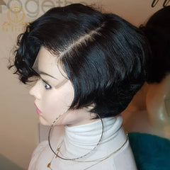 Pixie Cut Short Wig 13x6 Lace Front Human Hair Short Bob Wigs Natural Black Glueless Wavy Curly For Women Brazilian Remy Hair - Bellelooks